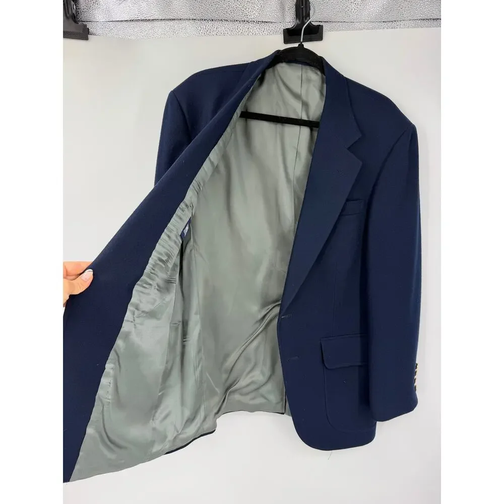 Lands’ End Men’s 38R Navy Blue Wool Blazer Gold Buttons Preppy Trad Ivy League